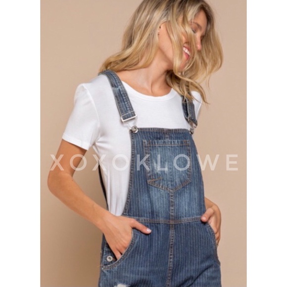 POL Retro 90’s Denim Overalls Grunge Distressed Dark Wash - Picture 1 of 12